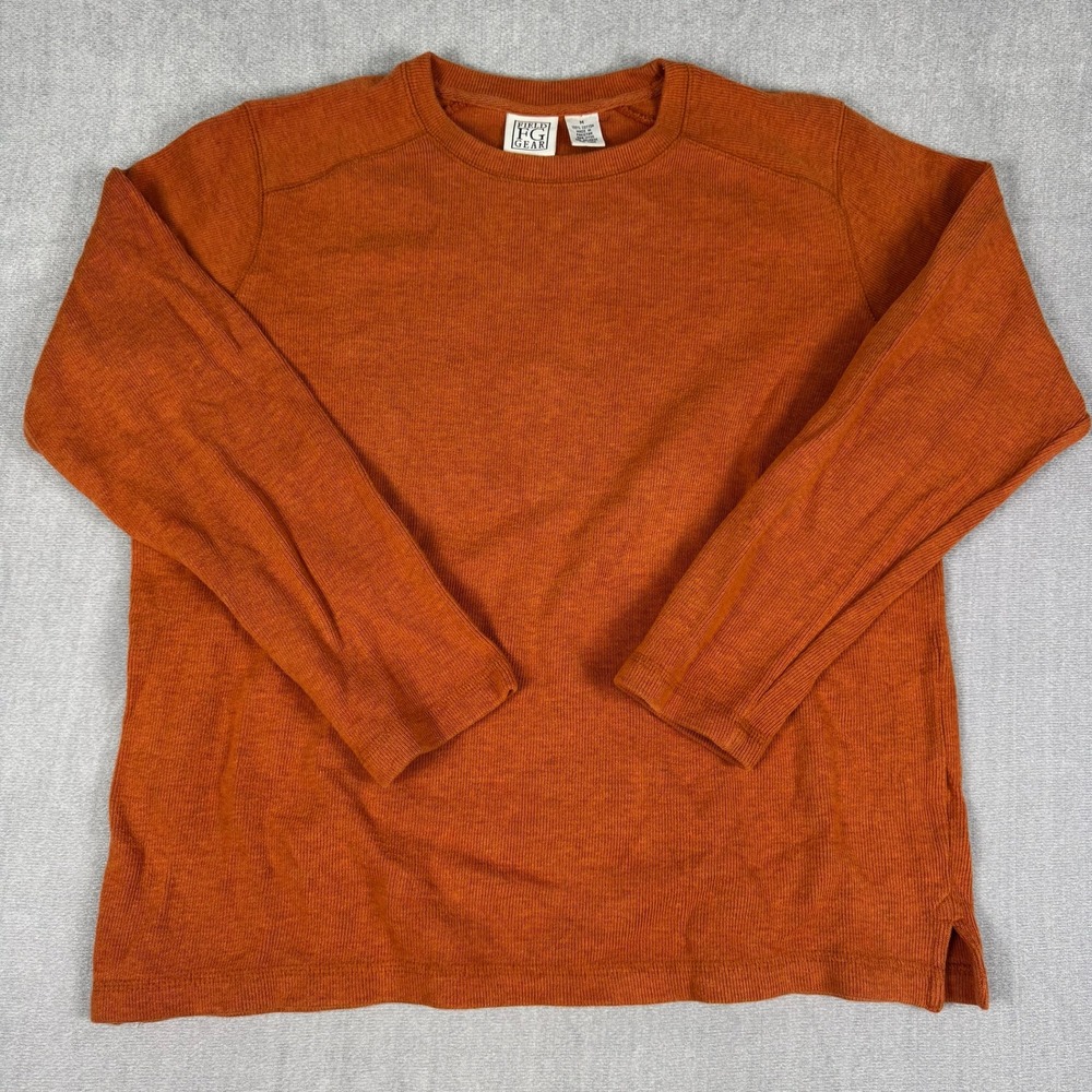Field Gear‎ Ribbed Knit Long Sleeve Crewneck Shirt Mens Medium Orange Cotton